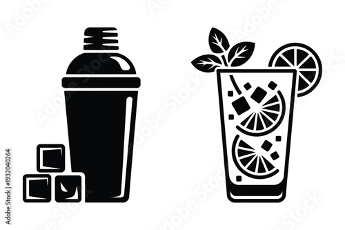 Cocktail Shaker and Drink Vector Icons