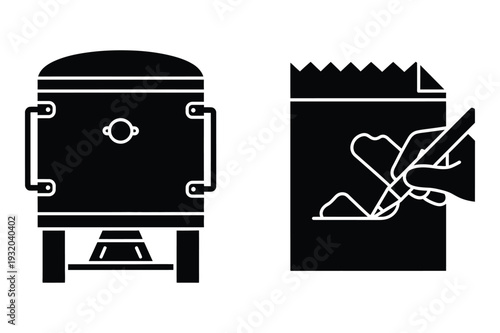 Industrial Kiln and Document Signing Icons