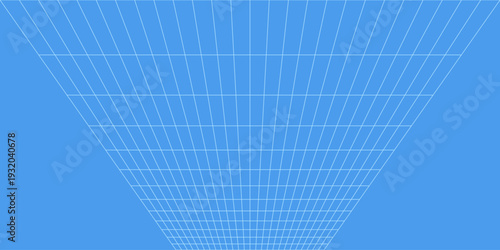 3d wireframe grid room. 3d perspective laser grid 16 9.. Cyberspace blue background with white mesh. Futuristic digital hallway space in virtual reality. Vector illustration.