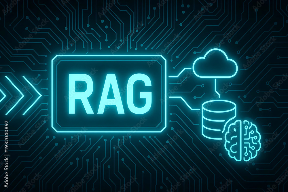 Fototapeta premium Comprehensive RAG (Retrieval-Augmented Generation) Architecture for Intelligent Information Retrieval, Context-Aware Large Language Model Responses, Vector Database Integration