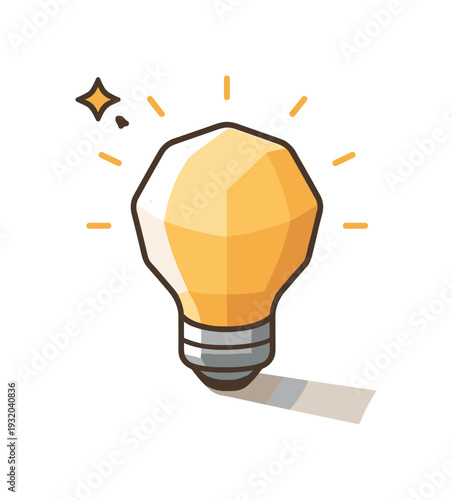 Bright idea concept with a glowing geometric light bulb and a shining star
