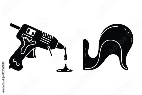 Hot Glue Gun Dripping with Abstract Adhesive Blob Black and White