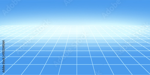 3d wireframe grid room. 3d perspective laser grid 16 9.. Cyberspace blue background with white mesh. Futuristic digital hallway space in virtual reality. Vector illustration.