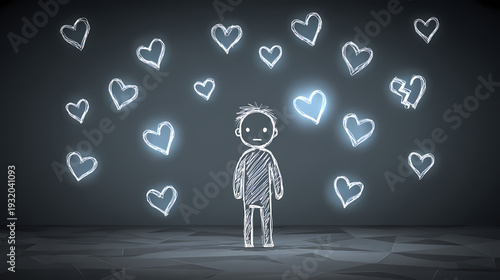 Businessman thinking about ideas and social connections on a chalkboard with question marks and symbols