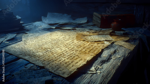 Ancient cave house in the mountains with cave paintings and abstract textures inspired by bread water wood and sea in soft blue brown and white tones