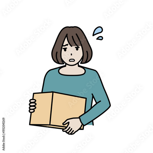 ダンボール箱を持つ女性が困っているイラスト