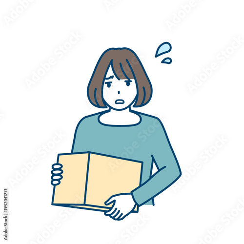 ダンボール箱を持つ女性が困っているイラスト