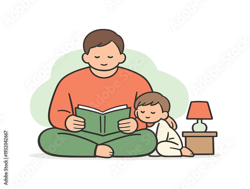 Calm parent reads a bedtime story, posture steady as the child listens quietly and the page stays still | bedtime story reading,