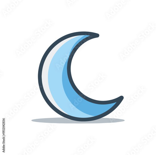 Stylized crescent moon icon with a gradient of blue hues and a dark outline on a light gray background