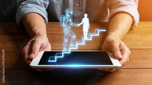 AI Customer Success & Sales Agents - Hands Cupping Robot Climbin