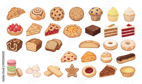 A delightful assortment of freshly baked pastries and desserts arranged in a grid