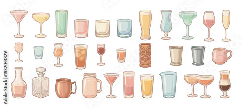 Collection of diverse drinkware and glassware for various beverages and occasions