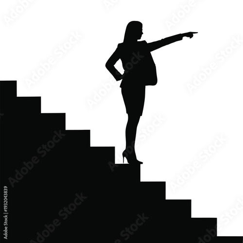 Businessman Running Up Stairs Silhouette Vector Illustration