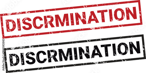 Discrimination Text In Red and Black Rectangular Grunge Stamps on White Keywords