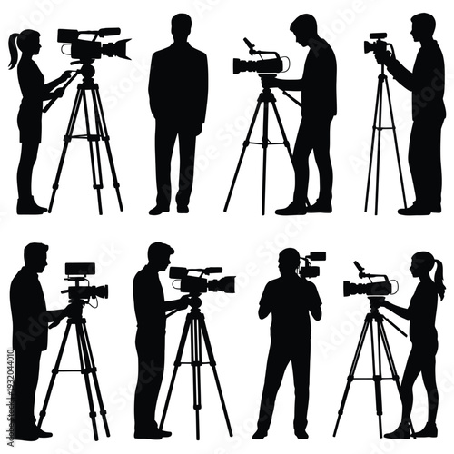 Silhouette of a photographer with camera at sunset outdoors