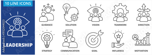 LEADERSHIP  icon vector illustration concept. Icon pack contain guidance, solution, vision, teamwork, direction, strategy, communication,goal, influence,motivation 