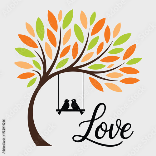 Autumn Tree with Colorful Leaves Vector Illustration