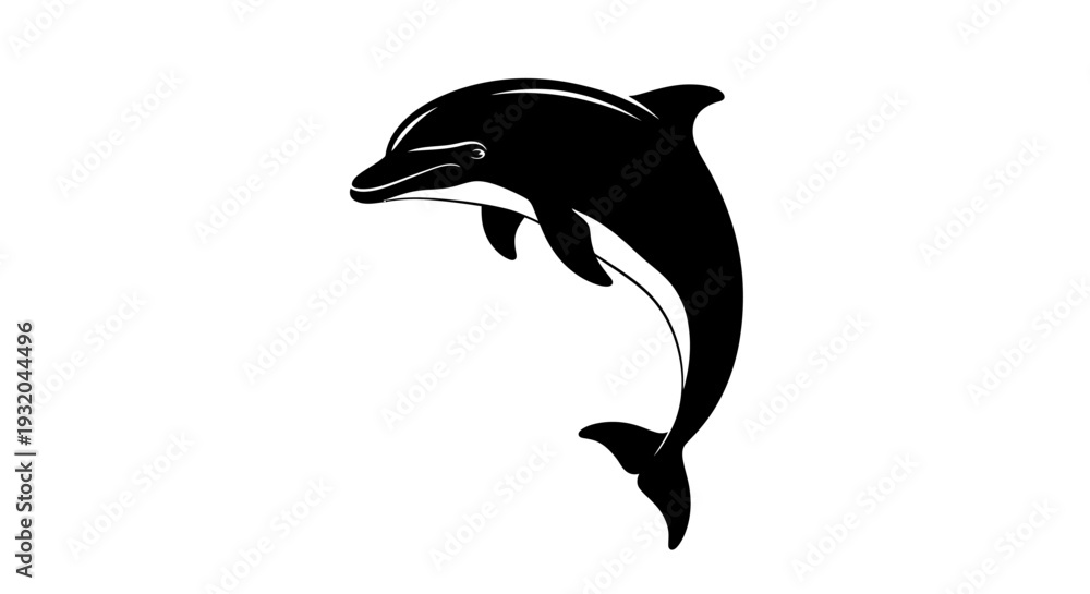 Fototapeta premium Jumping dolphin silhouette on white background for marine life imagery