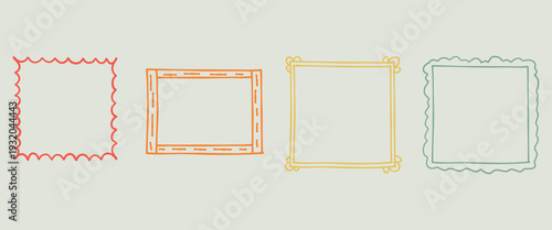 Four cute hand drawn unique colorful empty photo frames for image collage design