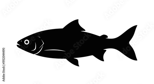 Silhouette of a fish isolated on white background for design or concept