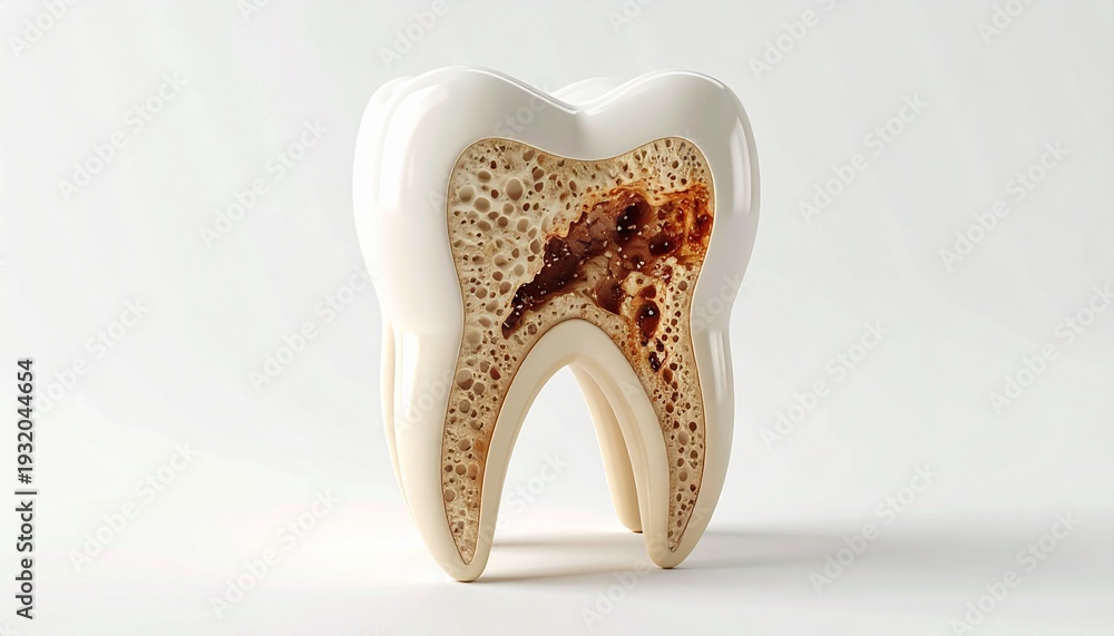 Fototapeta premium Tooth decay concept with dental model showing cavity and enamel damage