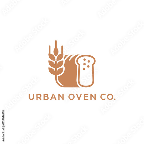 Wheat stalk and bread loaf line art logo for bakery or pastry shop Urban Oven Co