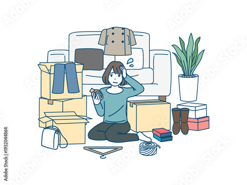 引越し作業が終わらない女性のイラスト
