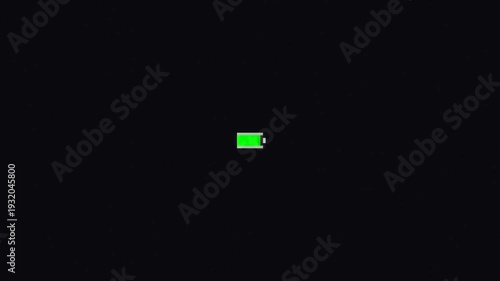 Battery Charging Animation on Black Background.