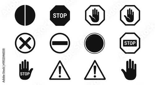 a diverse collection of stop warning and prohibition signs perfect graphic elements illustrating concepts of safety caution and restriction.