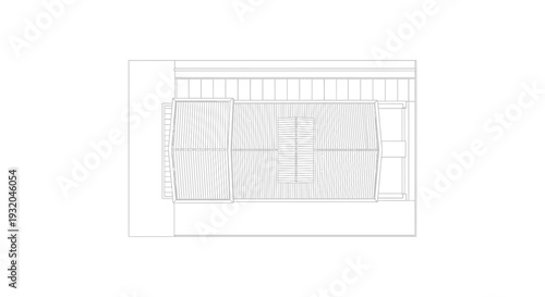 architectural roof plan illustration depicting a modern building structure with slatted details perfect for urban design and construction concepts.