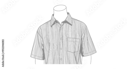 grayscale striped short-sleeve shirt illustration displayed on a mannequin ideal for fashion design and product showcase