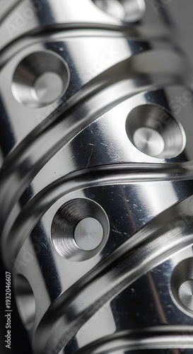 Close-up of a Shiny Metal Structure with Circular Details.