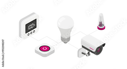 Smart home devices, connected, white background