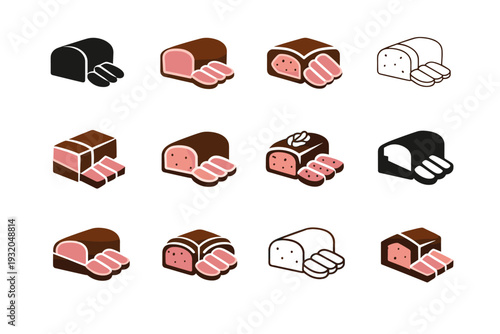 pate. Icon set. Set Logo of pate: sliced pate loaf. harmonious logo variations of the same emblematic concept, each with different artistic interpretation