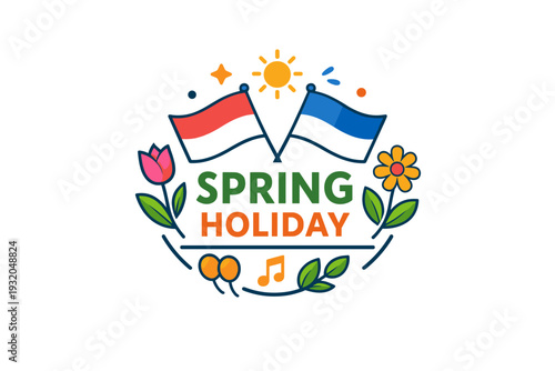 Spring national holiday celebration compact visual badge with abstract festive symbols and botanical accents, communicating unity, celebration, and modern