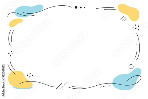 Editorial framing elements. Abstract blobs and linear accents forming a loose border that naturally guides the eye inward. Professional publishing mood, gentle