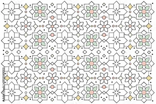 Islamic geometric spring patterns ? decorative background. Continuous geometric pattern with subtle variation and floral rhythm, designed as a calm