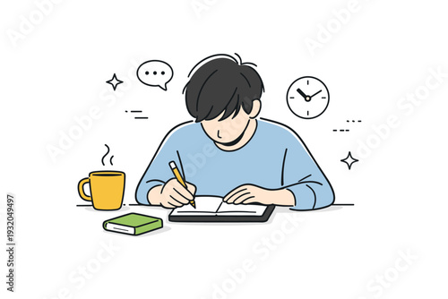 Faces partially obscured in daily routine. A person looks down at notes or a screen, face partially hidden, expressing focus and inward attention. Quiet,