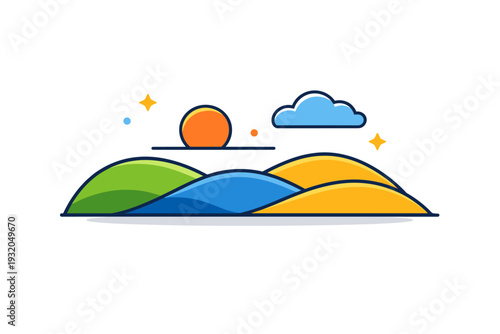 Peaceful landscape presented as gentle rolling hills with a calm horizon and soft clouds, conveying quiet balance, openness, and a sense of mental rest.