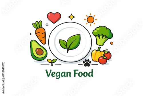 Vegan food a symbolic scene with a plate at the center and vegetables arranged harmoniously around it, representing nutrition, ethics, and a positive lifestyle