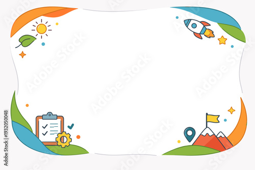 Copy space background minimalist visual frame with light geometric accents and soft curves forming a natural border, leaving the center intentionally clear for