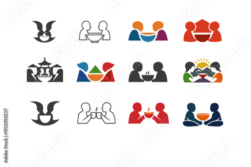 Exploring cultural traditions through everyday life. Icon set. Set Logo of Exploring cultural traditions through everyday life: daily social gesture.