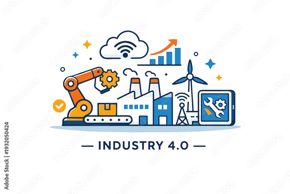 Fototapeta premium Factory and Industry . expressing future ready industrial innovation and smart infrastructure. An optimistic concept scene communicating progress, reliability