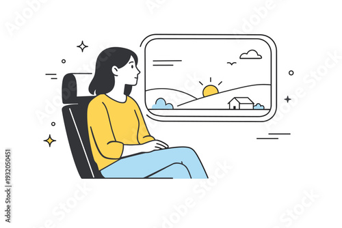 Life in-between moments. Person sitting by a window during a commute, not engaged with devices, just quietly looking out. Ambient, reflective mood of passing