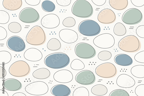 Minimal stone texture pattern. Repeating abstract stone shapes and fine grain lines arranged evenly, creating a seamless and modern background. The scene feels