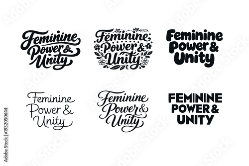 Feminine power and unity. Set lettering. harmonious lettering variations of the same emblematic concept, each with different artistic interpretation (Bold