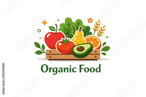 Organic food freshness colorful fruits and greens with subtle decorative accents, evoking trust, quality and farm to table simplicity. Minimalist flat vector