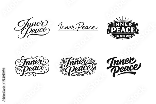 Inner Peace. Set lettering. harmonious lettering variations of the same emblematic concept, each with different artistic interpretation (Elegant script with