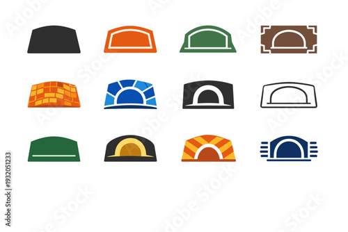 Mat. Icon set. Set Logo of Mat: welcome doormat rectangle. harmonious logo variations of the same emblematic concept, each with different artistic