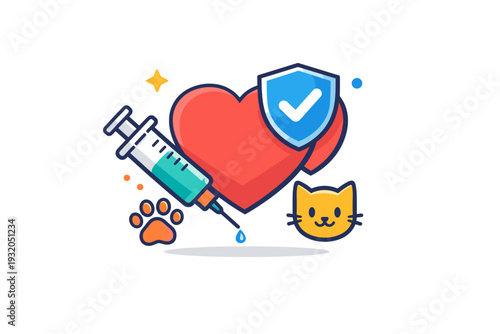 Vet clinic icons representing vaccination and prevention through a syringe and heart symbol that express protection, responsibility and long-term wellbeing.